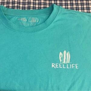 REEL LIFE SS Adventure Co. Teal & White Tee